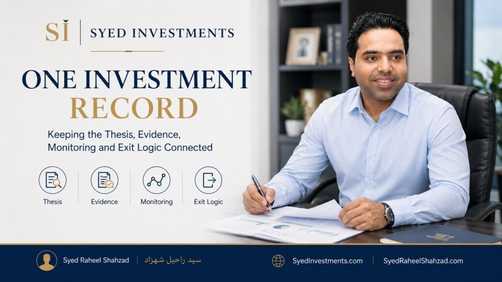 Syed Investments featured image with Syed Raheel Shahzad — سيد راحيل شهزاد — representing investment thesis, evidence, monitoring and exit logic
