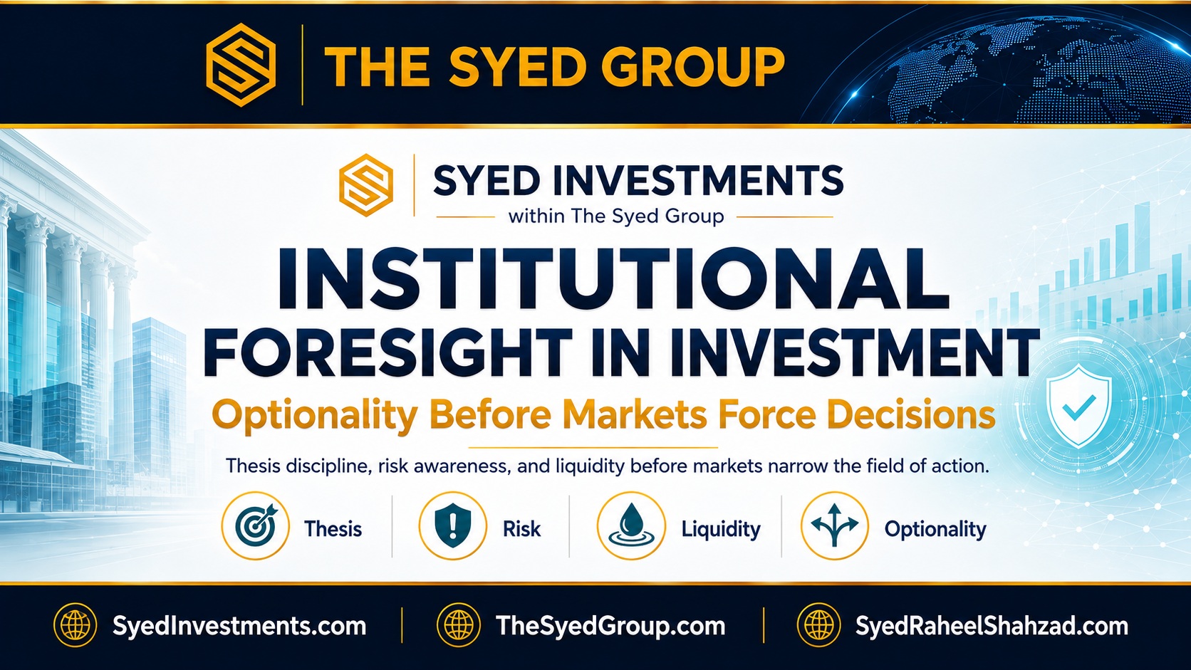 The Syed Group Institutional Foresight in Investment: How Syed Investments Preserves Optionality Before Markets Force Decisions — The Syed Group corporate featured image for Syed Investments