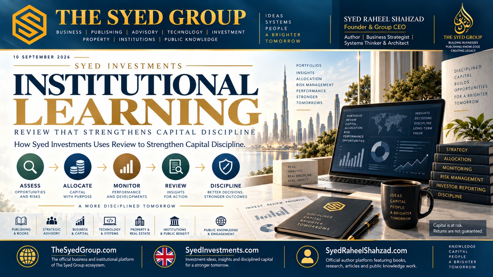 Syed Investments institutional learning through portfolio review, risk monitoring and capital discipline within The Syed Group and Syed Raheel Shahzad ecosystem