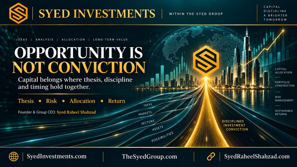 Syed Investments within The Syed Group showing thesis, risk, allocation and portfolio discipline separating opportunity from conviction