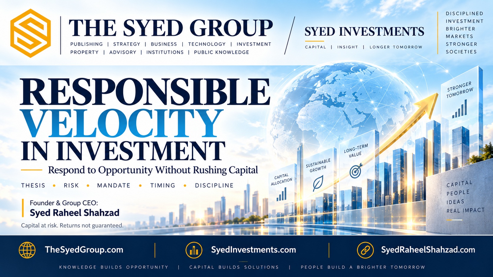 The Syed Group Responsible Velocity in Investment: How Syed Investments Responds to Opportunity Without Rushing Capital — The Syed Group corporate featured image for Syed Investments
