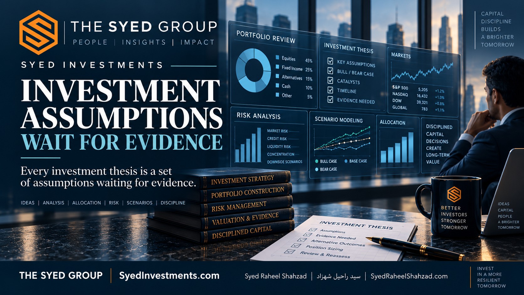 Syed Investments — Investment Assumptions Wait for Evidence Syed Investments assumption testing across investment thesis, portfolio allocation, risk analysis, scenarios, evidence and capital discipline